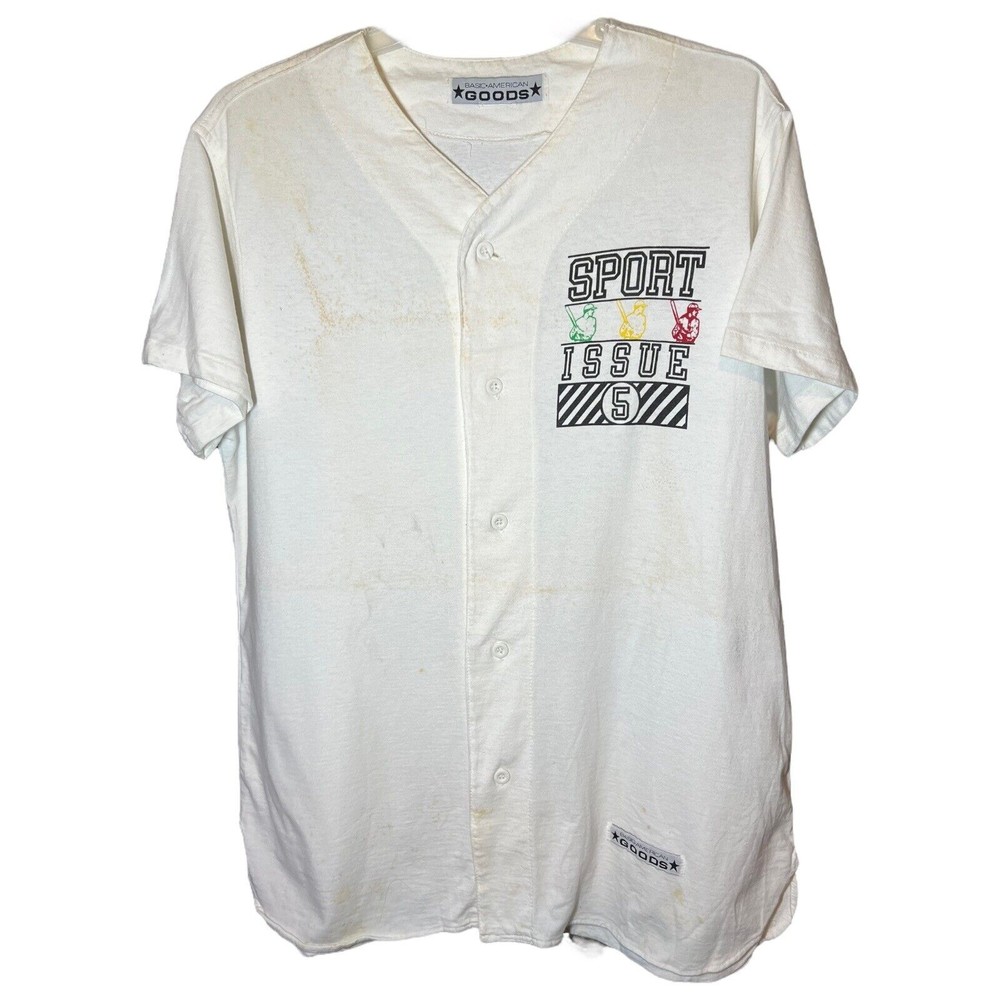 Vintage Basic American Good Sports Issue #5 White Jersey Shirt Mens Size XL